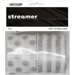 Silver Dot & Stripe Crepe Streamers