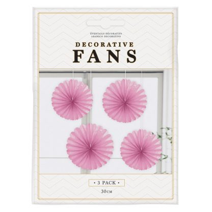Decorative Fan 30cm Pink 3pk