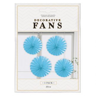 Decorative Fan 30cm Blue 3pk