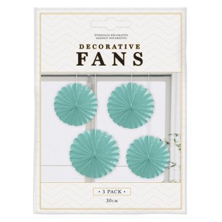 Decorative Fan 30cm Teal 3pk