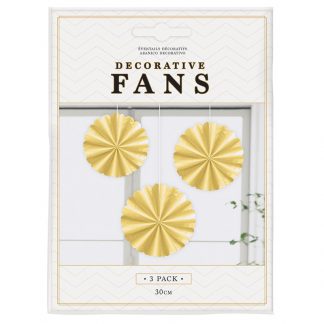 Decorative Fan 30cm Gold 3pk