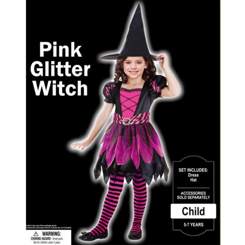 Pink Glitter Witch Girls 5-7 Years | Online Party Shop | Flim Flams ...