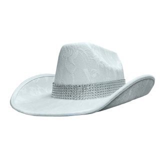 White Lacy Hat W/Silver Trim